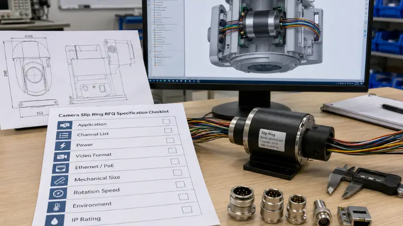 Camera slip ring RFQ checklist showing application channel list power video Ethernet mechanical and environmental requirements Camera slip ring RFQ checklist showing application channel list power video Ethernet mechanical and environmental requirements